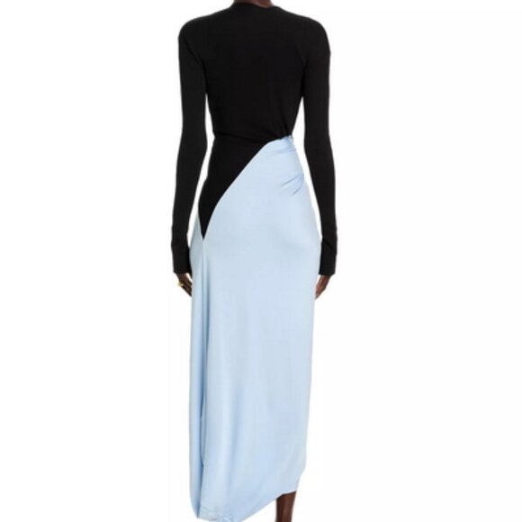 Victoria Beckham Black Blue Long Sleeve Knot-Detail Jersey Gown - Picture 4 of 4